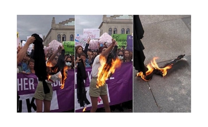 Feminist ve LGBT’li sapkınlar Kadıköy’de çarşaf yaktı!