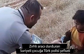 Zırhlı aracı durduran Suriyeli çocuğa Türk polisi şefkati